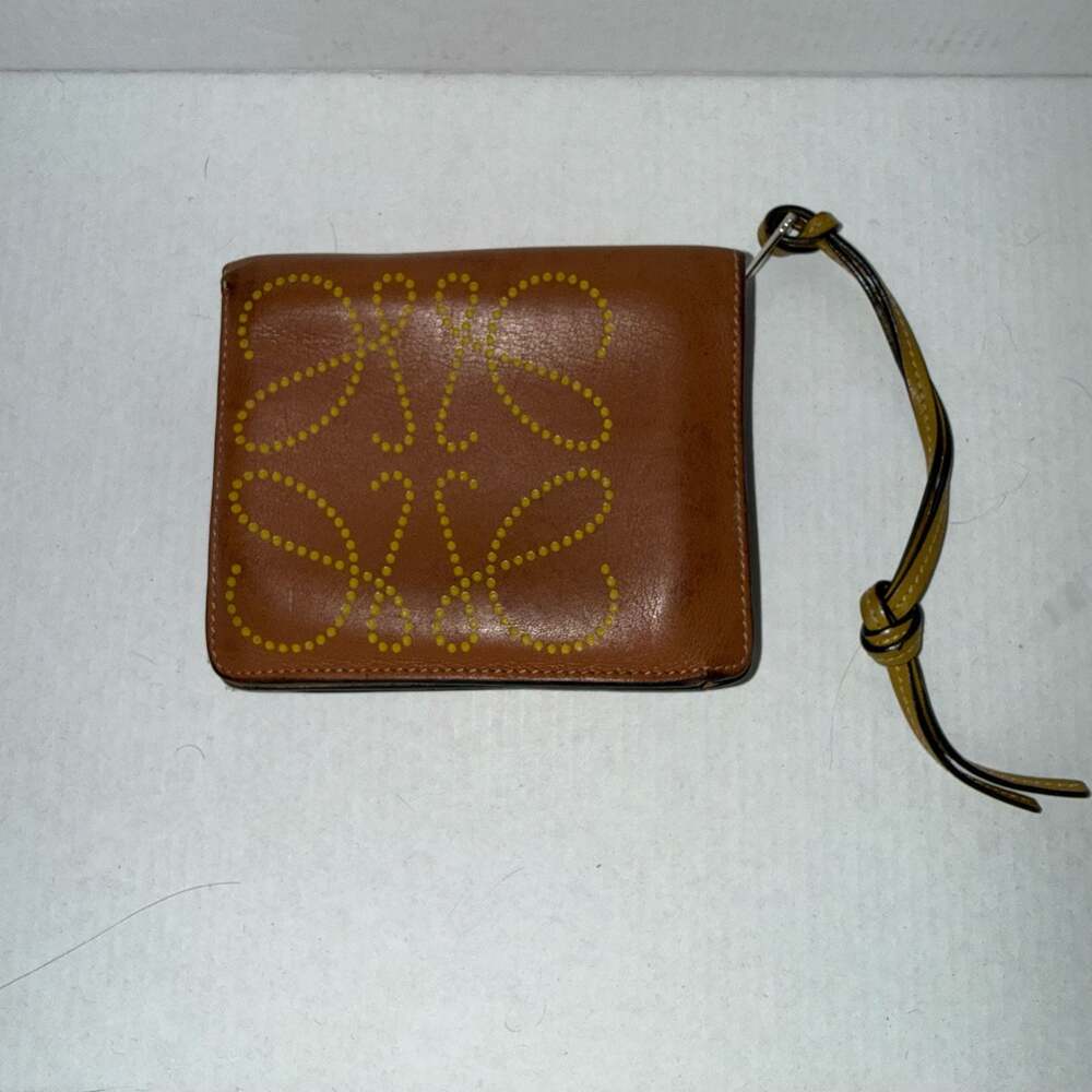 Loewe Anagram Perforated Bifold Card Case/Wallet in Tan Brown Leather